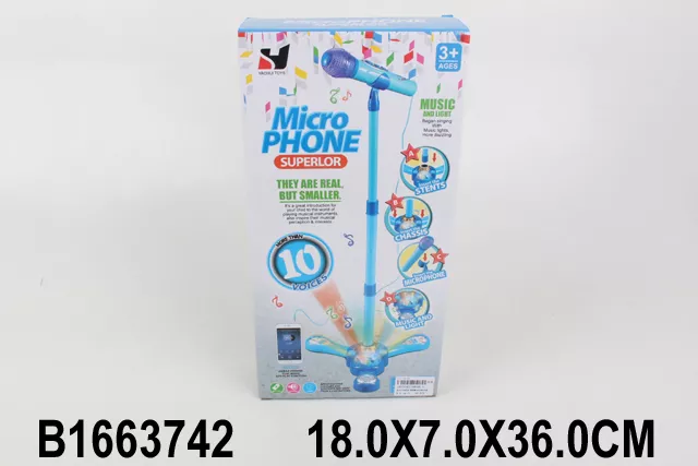 MICROFONO SIMPLE DE PIE CON MP3 EN CAJA COMPLETO AZUL