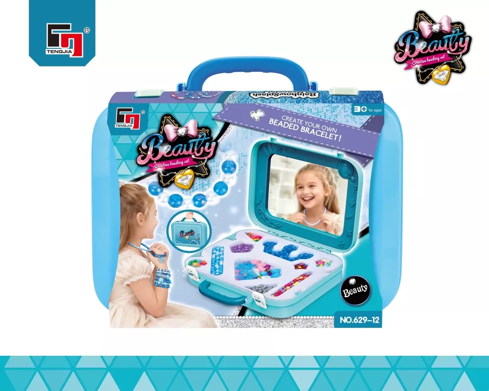 VALIJA CELESTE DE BIJOUTERIE SET PARA ARMAR PULSERAS Y COLLARES CON ESPEJO