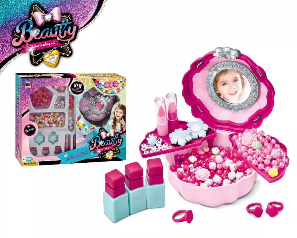 ALHAJERO ROSA DE BIJOUTERIE INFANTIL BEAUTY CON ESPEJO MAQUILLAJE Y CUENTAS